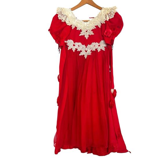 Princess Dress Little Girl SZ 7 HandMade Christmas Angel Puff Sleeve Flower Girl - Picture 1 of 16